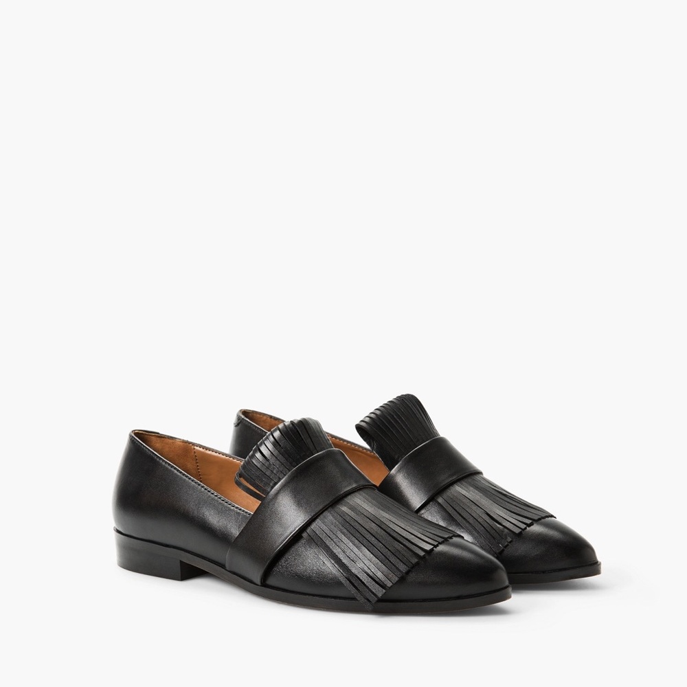 MANGO - Leather Fringe Loafers